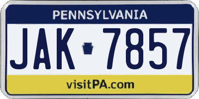 PA license plate JAK7857