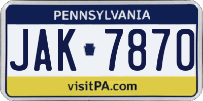 PA license plate JAK7870