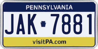 PA license plate JAK7881