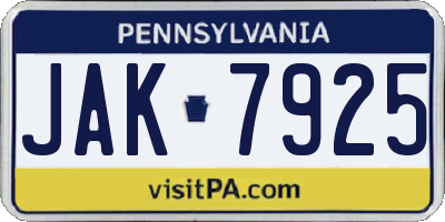 PA license plate JAK7925