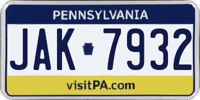PA license plate JAK7932