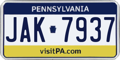 PA license plate JAK7937