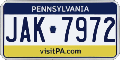 PA license plate JAK7972