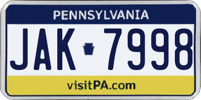 PA license plate JAK7998