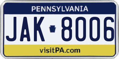 PA license plate JAK8006