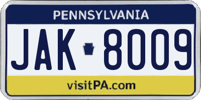 PA license plate JAK8009