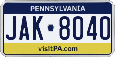 PA license plate JAK8040