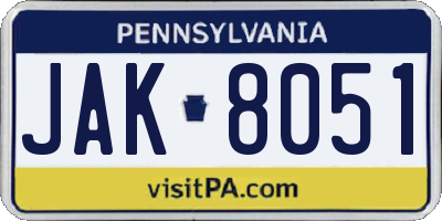 PA license plate JAK8051