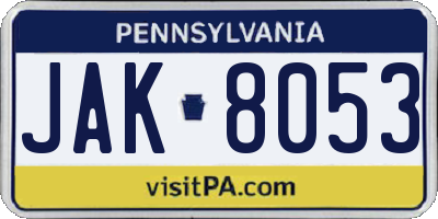 PA license plate JAK8053