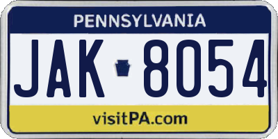 PA license plate JAK8054