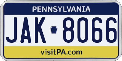 PA license plate JAK8066
