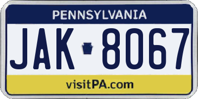 PA license plate JAK8067