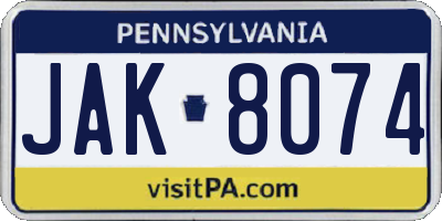 PA license plate JAK8074