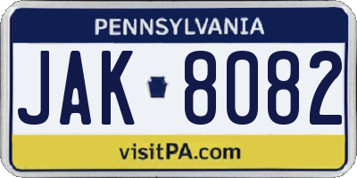 PA license plate JAK8082
