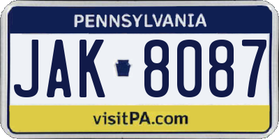 PA license plate JAK8087