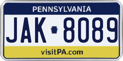 PA license plate JAK8089