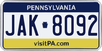 PA license plate JAK8092