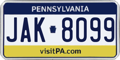 PA license plate JAK8099