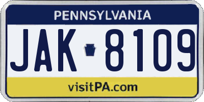 PA license plate JAK8109
