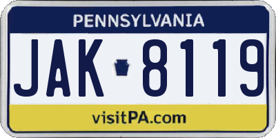 PA license plate JAK8119
