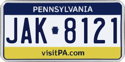PA license plate JAK8121