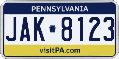 PA license plate JAK8123