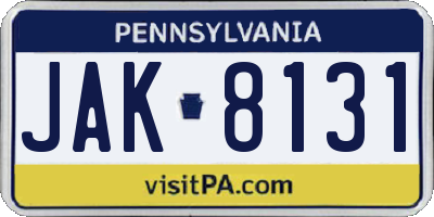 PA license plate JAK8131