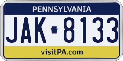 PA license plate JAK8133