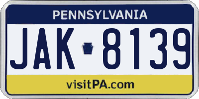 PA license plate JAK8139