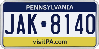 PA license plate JAK8140