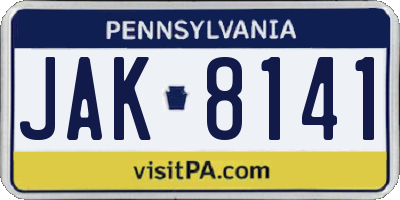 PA license plate JAK8141