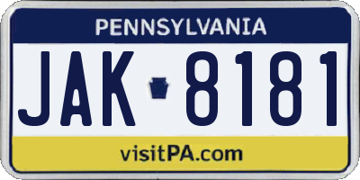 PA license plate JAK8181