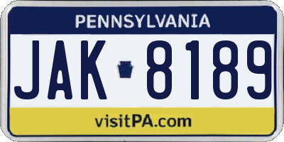 PA license plate JAK8189