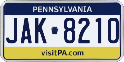 PA license plate JAK8210