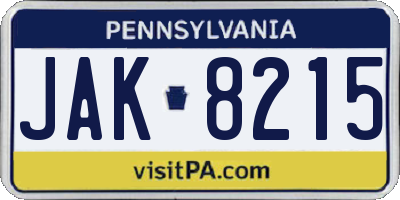 PA license plate JAK8215