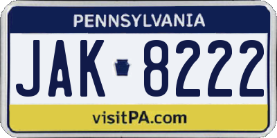 PA license plate JAK8222