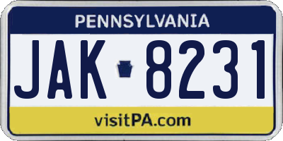 PA license plate JAK8231