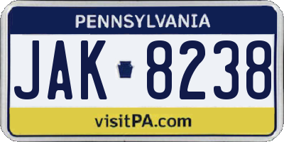 PA license plate JAK8238