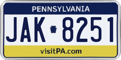 PA license plate JAK8251