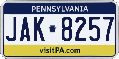 PA license plate JAK8257