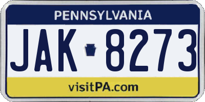 PA license plate JAK8273