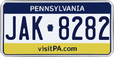 PA license plate JAK8282