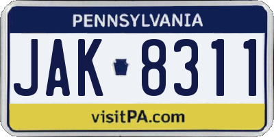 PA license plate JAK8311