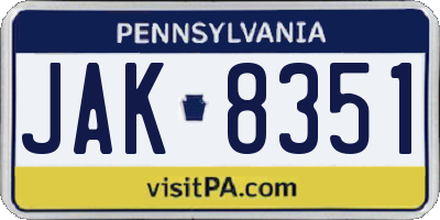 PA license plate JAK8351