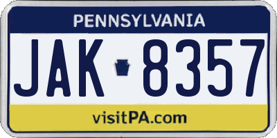 PA license plate JAK8357