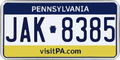 PA license plate JAK8385