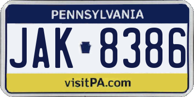 PA license plate JAK8386