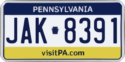 PA license plate JAK8391