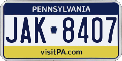 PA license plate JAK8407