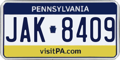 PA license plate JAK8409